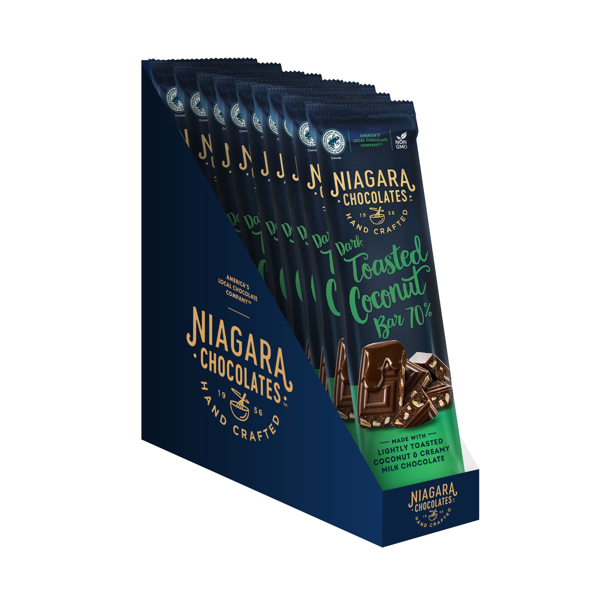 70 Dark Chocolate 3oz Toasted Coconut Bar niagarachocolates