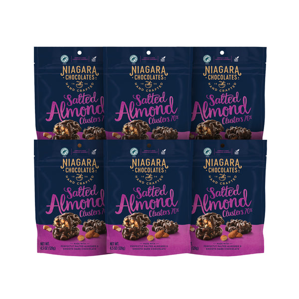 70% Dark Chocolate Salted Almond Clusters 4 Pack Stand-Up Bag (4.5oz)
