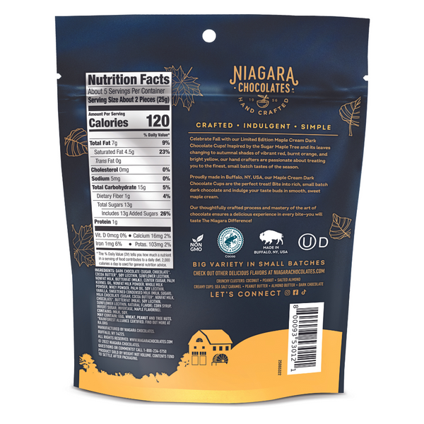 Maple Cream Dark Chocolate Cups (4.5oz Bag) – niagarachocolates